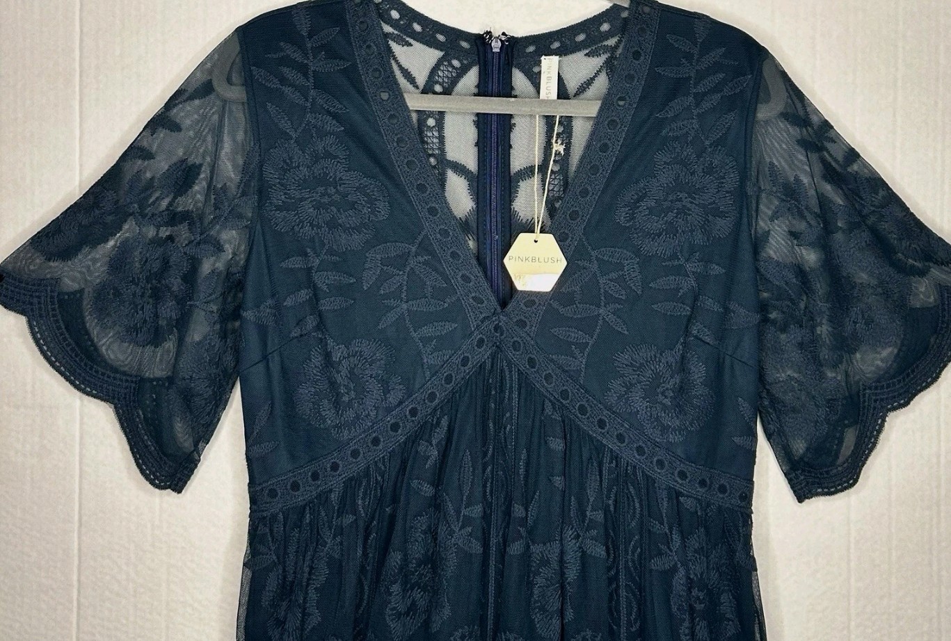 PinkBlush Maxi Maternity Dress Navy Lace Overlay Boho Womens Size Large NWT