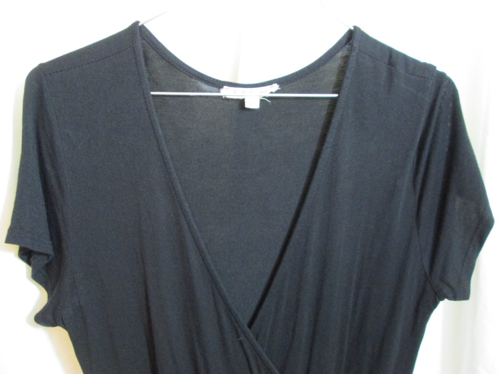 LBD Women Sz Large V cross over A-line skirt shark hem cap sleeve Black