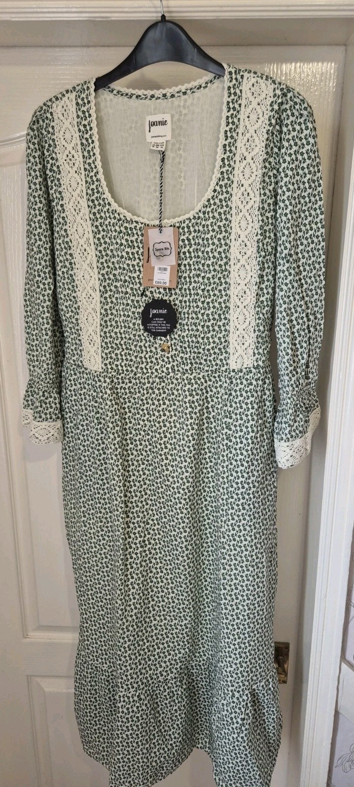 JOANIE Cottagecore Prairie Size 12 Green Floral Maxi Dress- Lace Trim-New Tagged