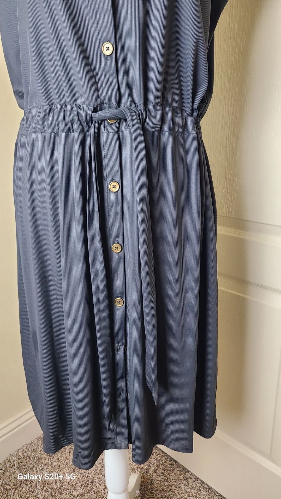 Lularoe Charcoal Gray Rib-knit Stacie Shirt Dress Chest Pockets Drawstring…