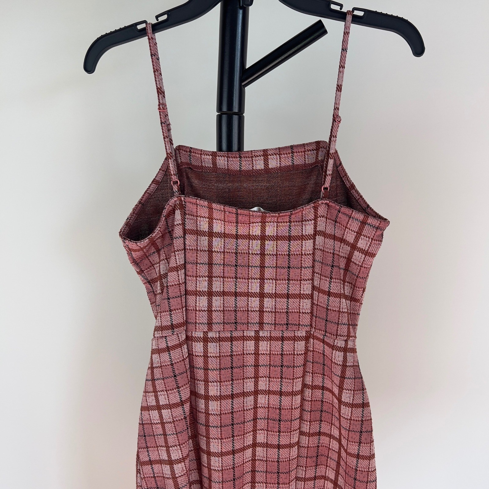 No Comment Pink Plaid Mini Dress Medium NY-LA Adjustable Straps Square Neck Slim