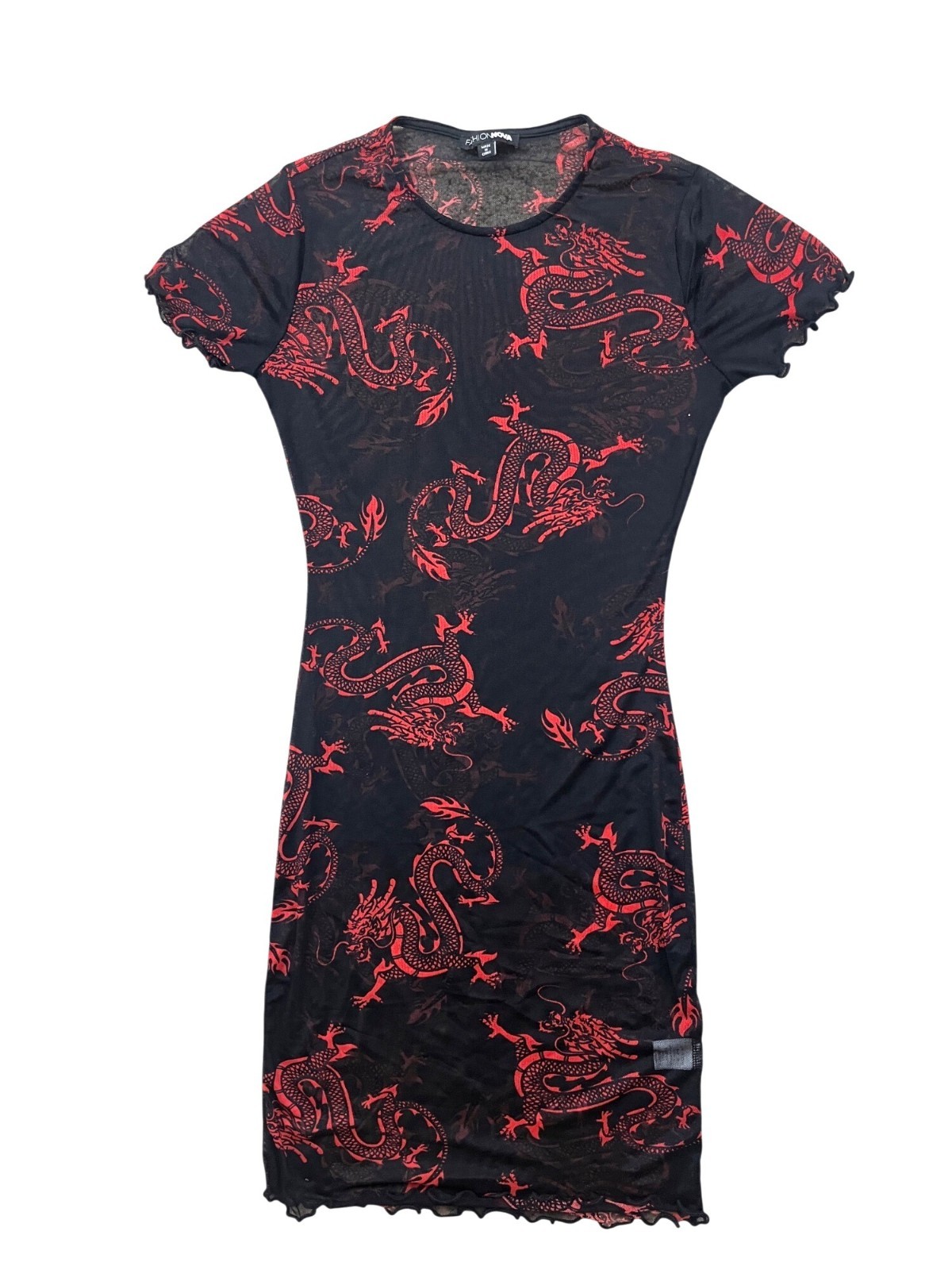 Dragon Asian Y2K Grunge Mall Goth E-Girl 90s Inspired Dresss Small Black Sheer