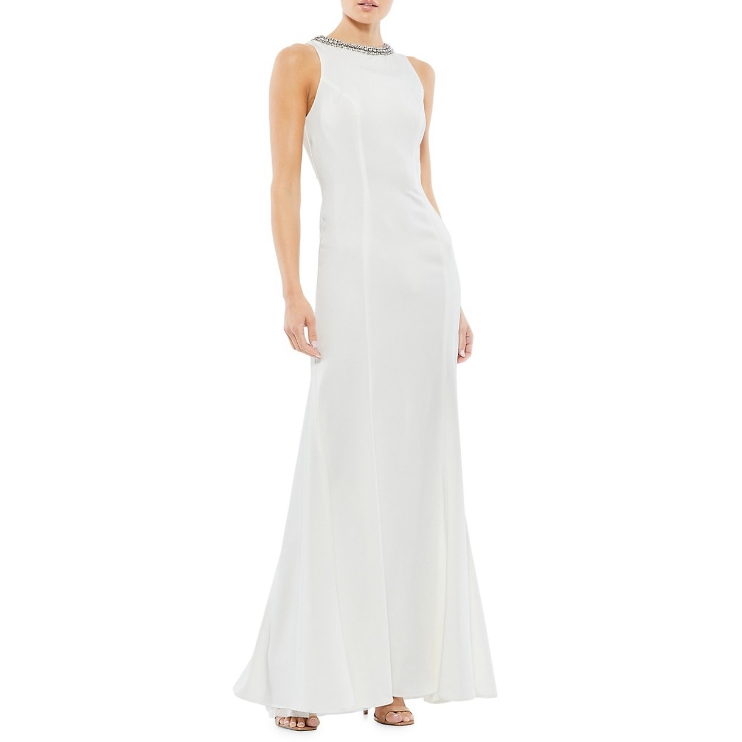 Mac Duggal 49093 White Crystal Neck Sleeveless Formal Trumpet Gown Size 12 NWT