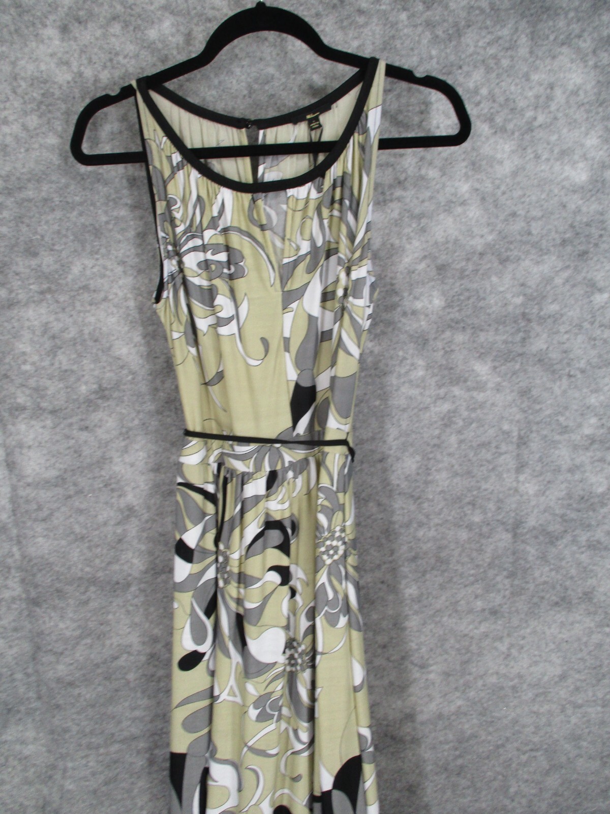 Milano Women’s Dress Khaki Size Small Round Neck Belted Floral Sleeveless NWT