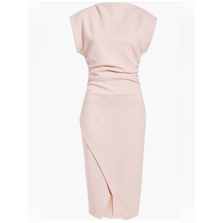 Nordstrom Blush Pink Ruched Mock Neck Midi Dress Asymmetrical XL