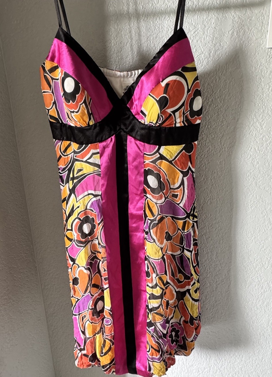 Sangria 100% Silk Dress Floral Multicolor V-Neck Spaghetti Strap Size 8