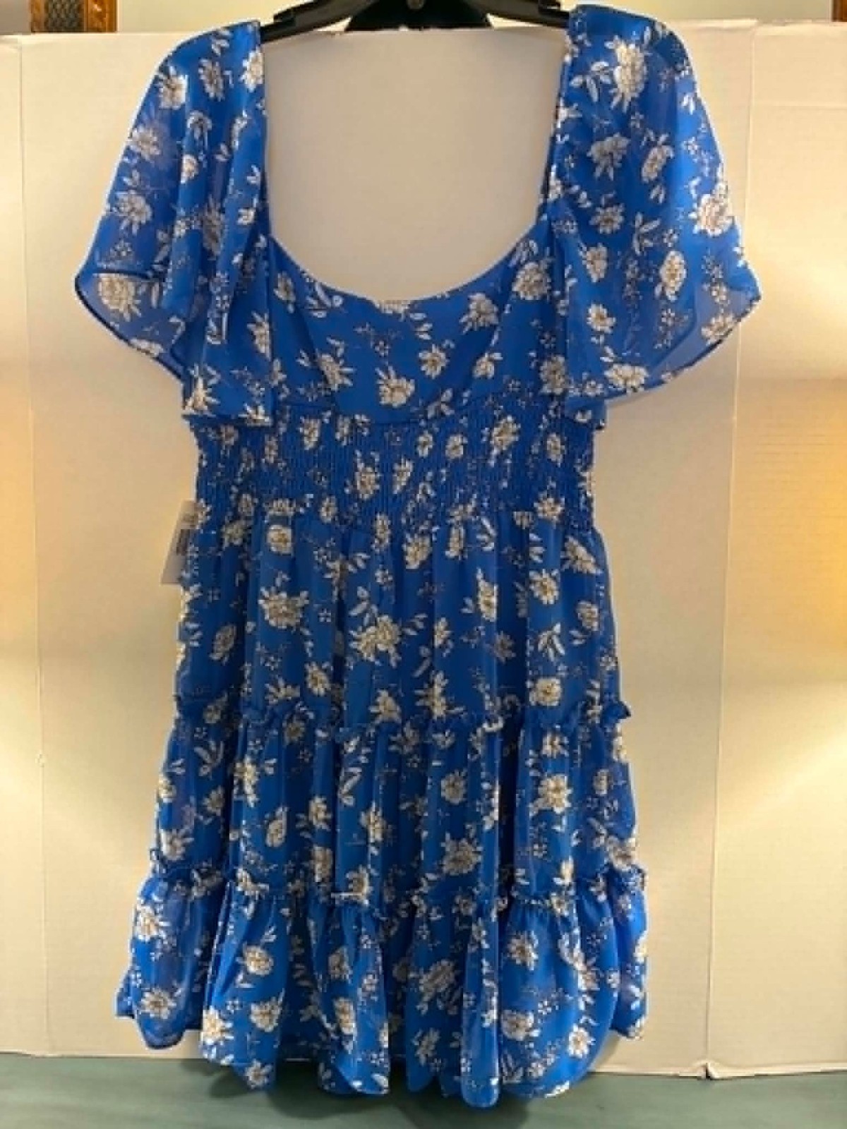 B. Smart Royal Blue Floral Smocked Tiered Mini Dress Size 11 NWT