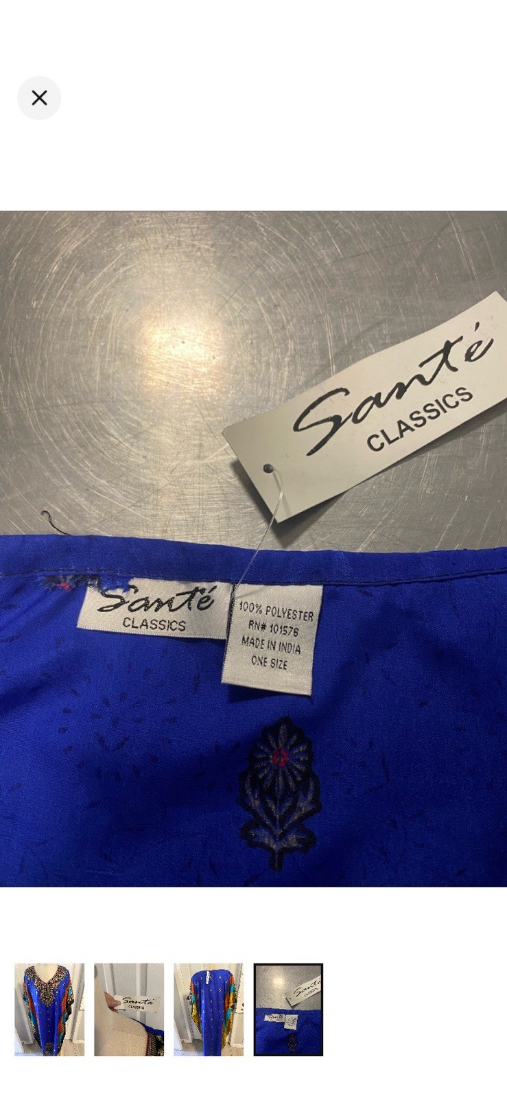 Sante Classics Kaftan One Size, Blue Paisley with Gold Detail