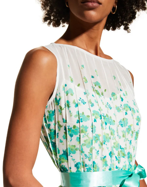 Rickie Freeman For Teri Jon Border-Print Pintuck Chiffon Dress (size 16)