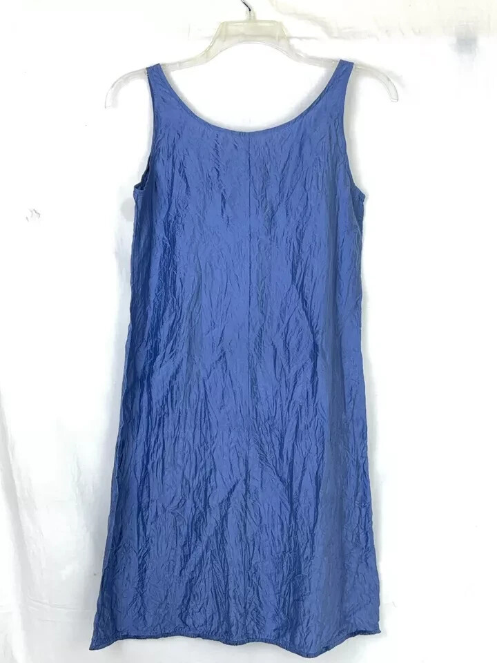 Eileen Fisher Washed 100% Silk Taffeta Dress Sleeveless Tie Pleats Trimmed Hem M