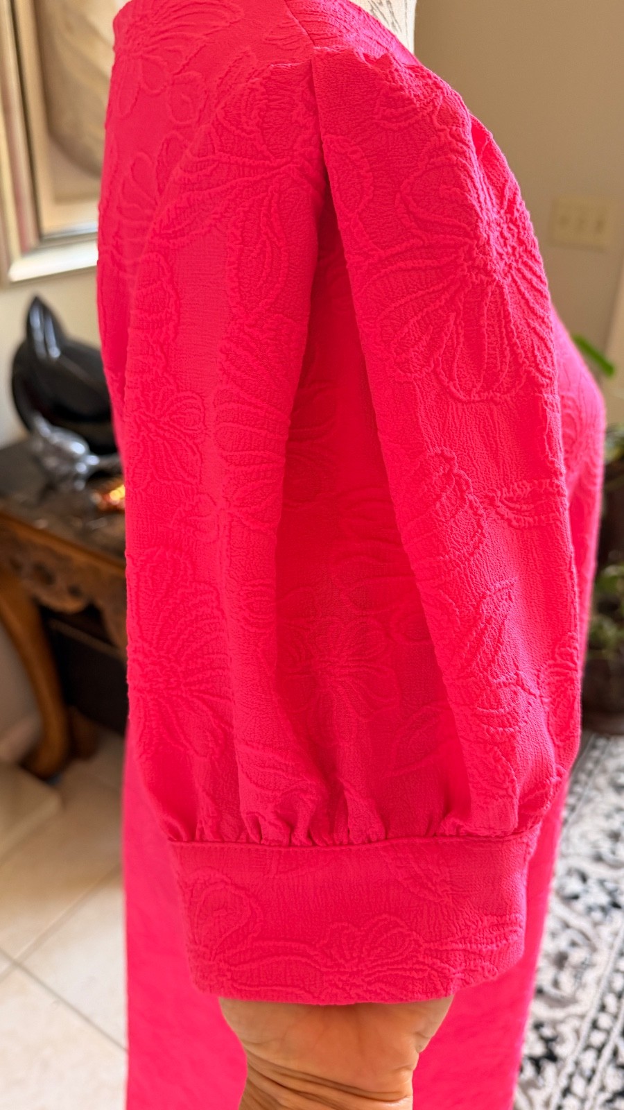 NWT Tommy Hilfiger Blossom Jacquard Puff Sleeve Dress Pink V-Neck Sz 12 Floral