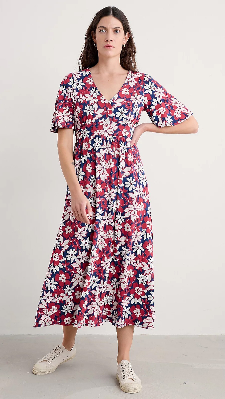 Seasalt Cornwall Red, Navy & White Chateaux Half Sleeve Cotton Maxi Dress 18