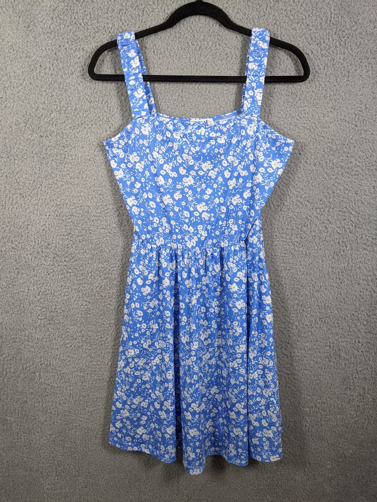 HUHOT Summer Mini Dress Womens M Blue White Floral Stretch Cottagecore Soft Girl