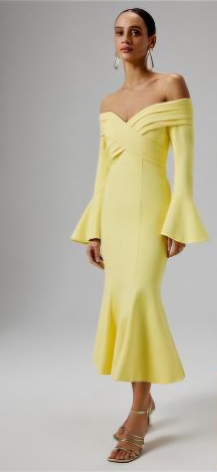 BNWT Lavish Alice Draped Frill Midi Flare Dress Yellow Wedding Party Occasion 10