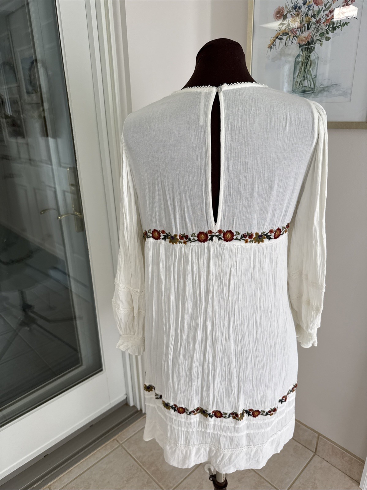 Free The People Dress Size S/P. Ivory Embroidered. Folk