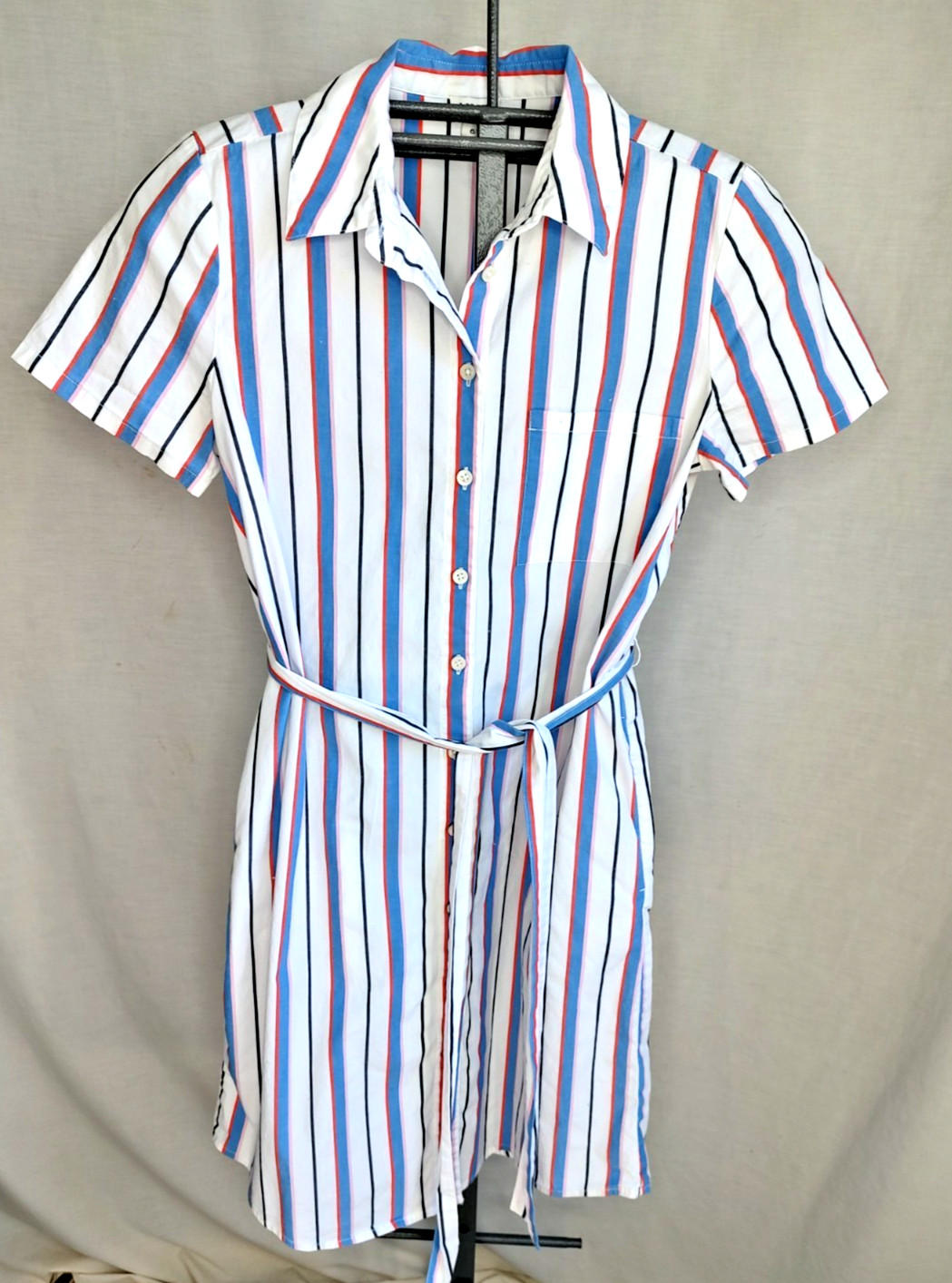 J Crew Striped Poplin Belted Shirt Dress Womens Sz 6 Button Front Classic Preppy