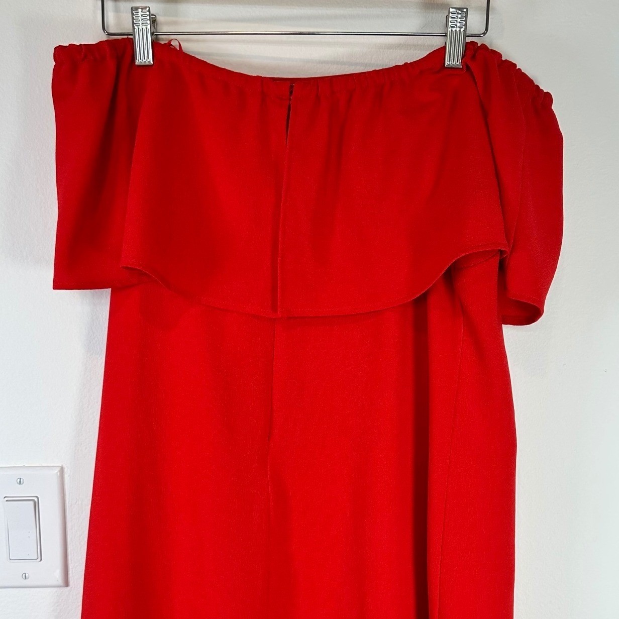 NWT Charles Henry Off Shoulder Dress Womens M Red Crepe Flounce Party