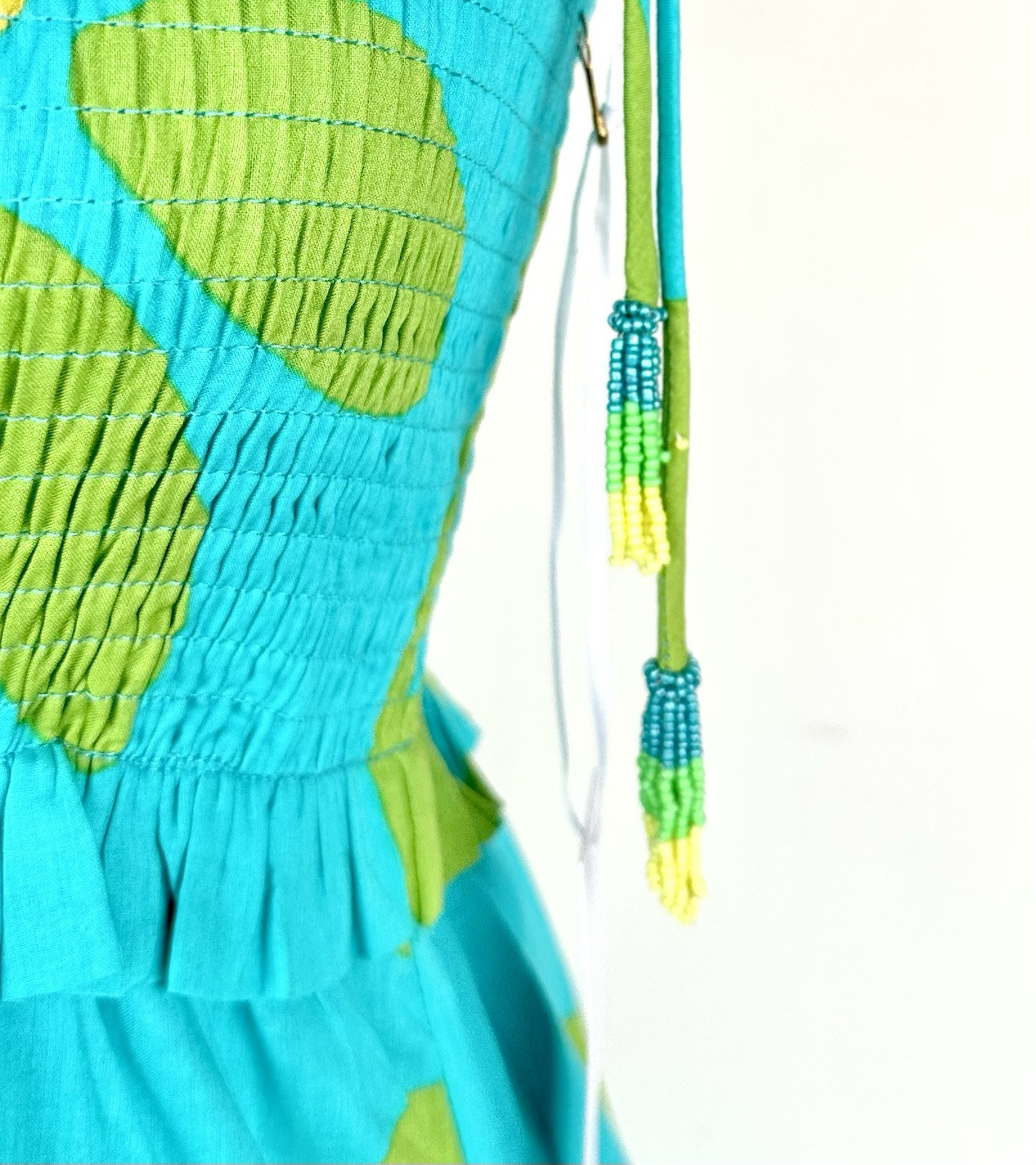 J Marie Indie Smocked Dress Beaded Strap MIDI Dress Retails $172 Size S NWT