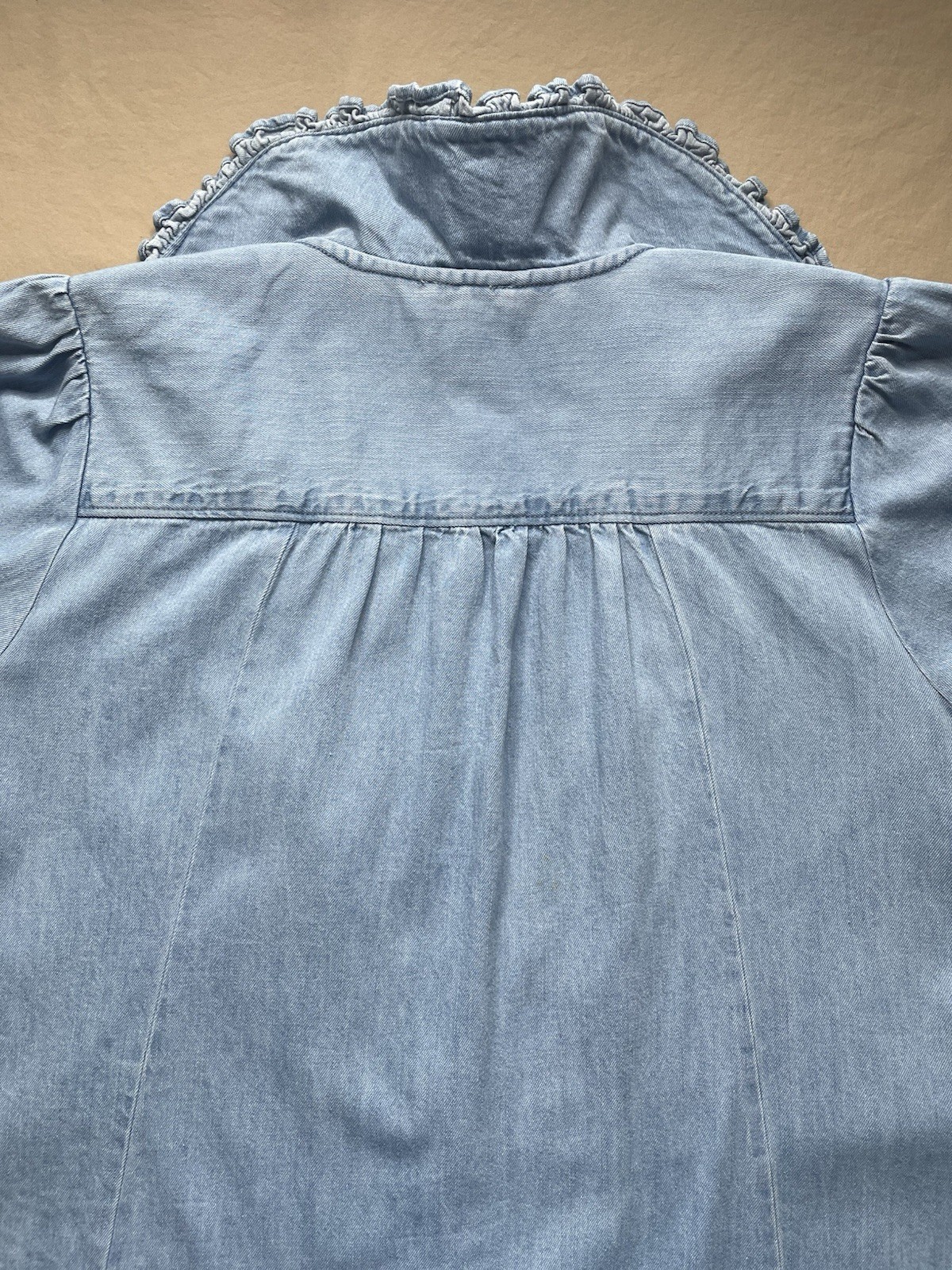 Anthropologie Pilcro Keira Denim Mini Dress Size L Babydoll Tiered ShirtDress