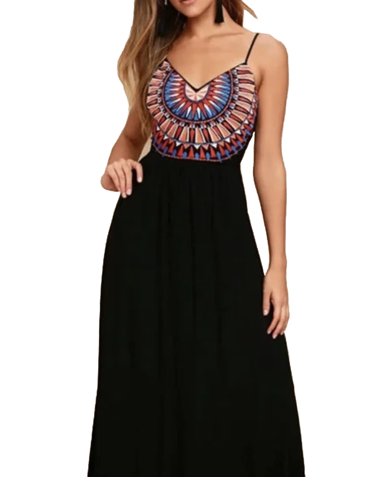 Lulus Embroidered Tie Open Back Maxi Dress Black Size XS Boho Festival