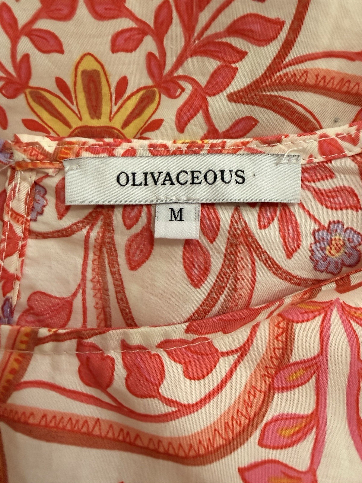 Olivaceous Floral Cotton Woven Shift Dress White Red Orange Purple Puff Sleeve M
