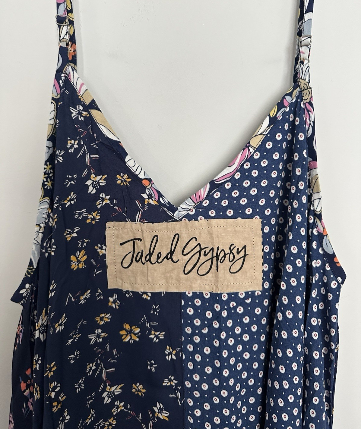 Jaded Gypsy L/XL Sleeveless Patchwork Floral Maxi Dress in Navy Blue NWT