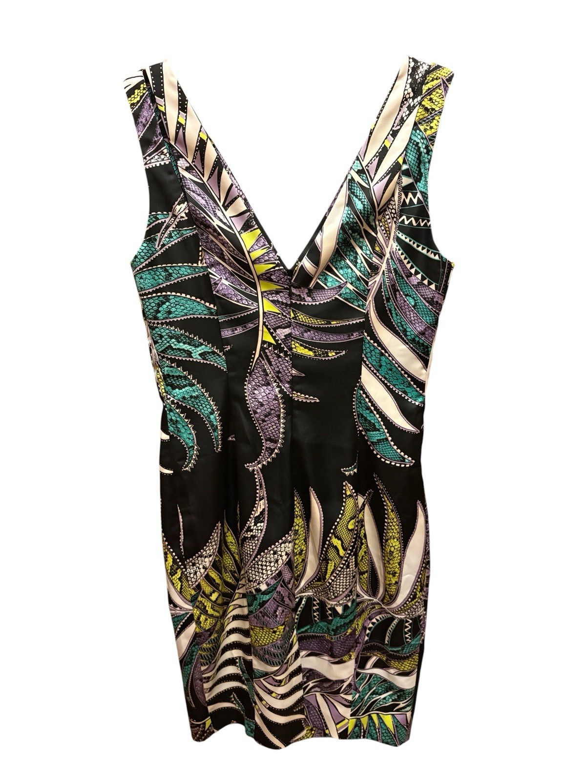 Just Cavalli Multicolor Tropical Snakeskin Print Satin Midi Dress Size 46