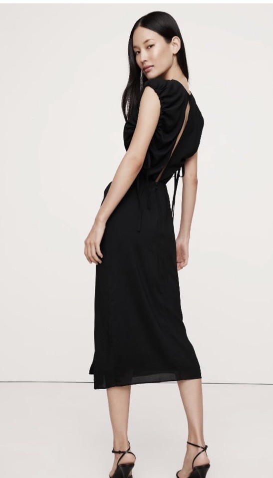 NWT!! Banana Republic RT$160 Black Stretch-Crepe Open-Back Midi Cocktail Dress S