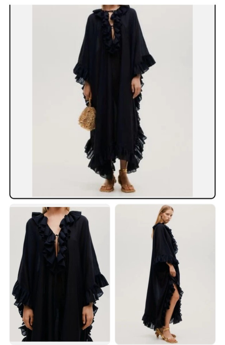 H&M STUDIO Collection Resort one size: XS,S,M,L,XL black Ruffled Kaftan Dress BN