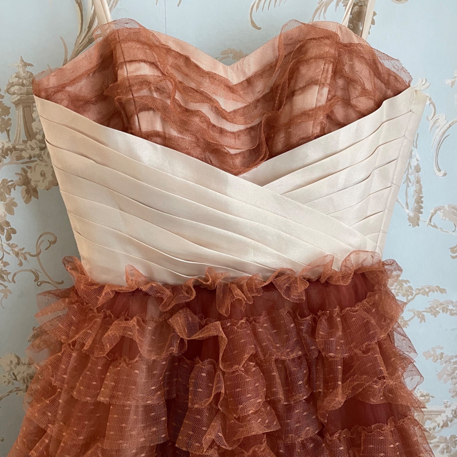 Unique Vintage Corset Ruffle Tulle Party Dress Size S/4 Fairy Coquette Hoco Prom