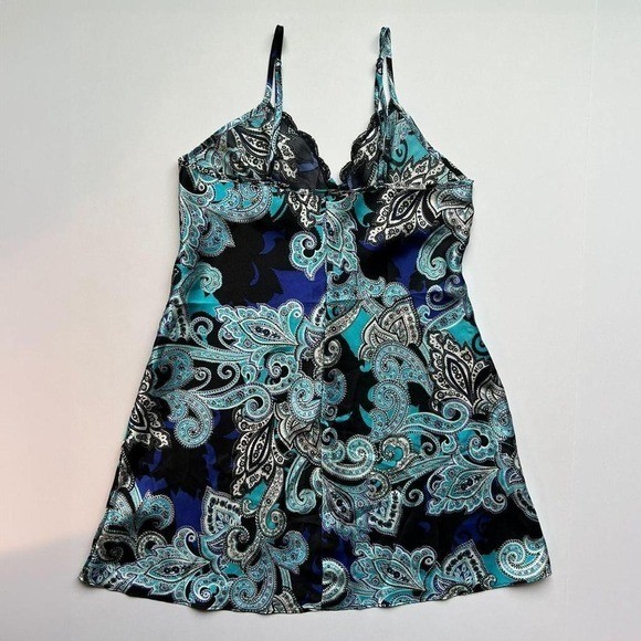 Apt 9. Y2K Blue and Black Paisley Patterned Slip Dress