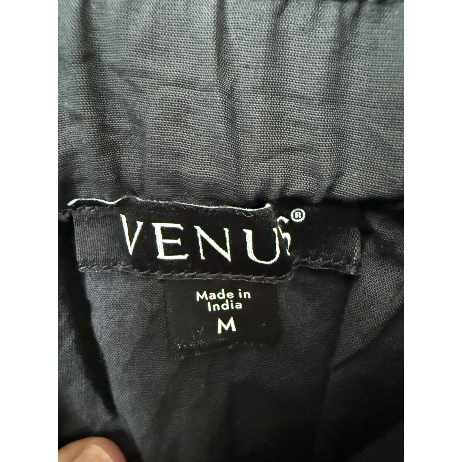 VENUS Black Tiered Midi Dress Flutter Sleeve Open Back Cotton Blend Medium