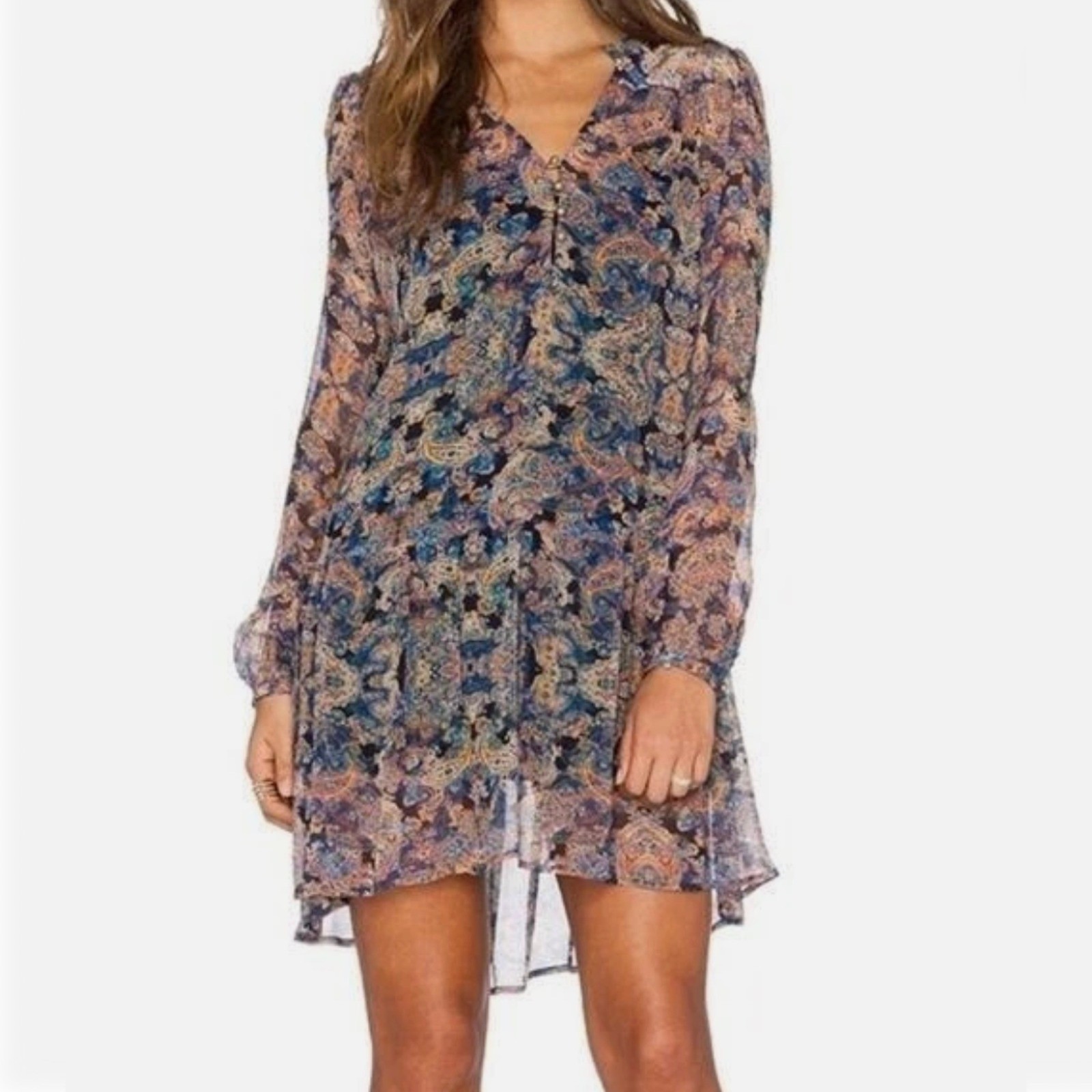 Twelfth Street Cynthia Vincent 100% Silk SHEER Paisley Print Mini Dress Small