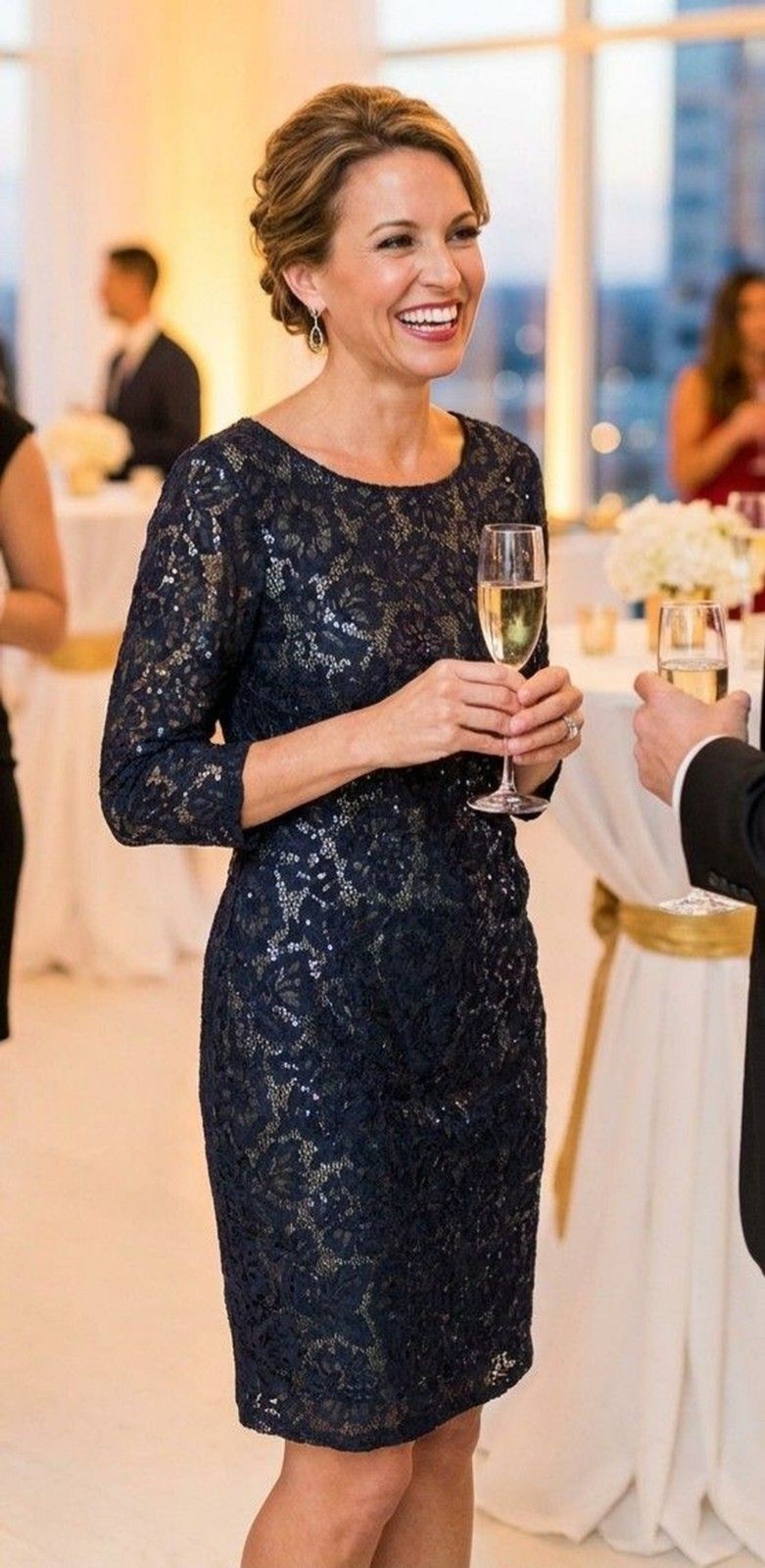 Scarlett Black Lace Sequin 3/4 Sleeve Cocktail Formal Dress Size 16 Knee Length
