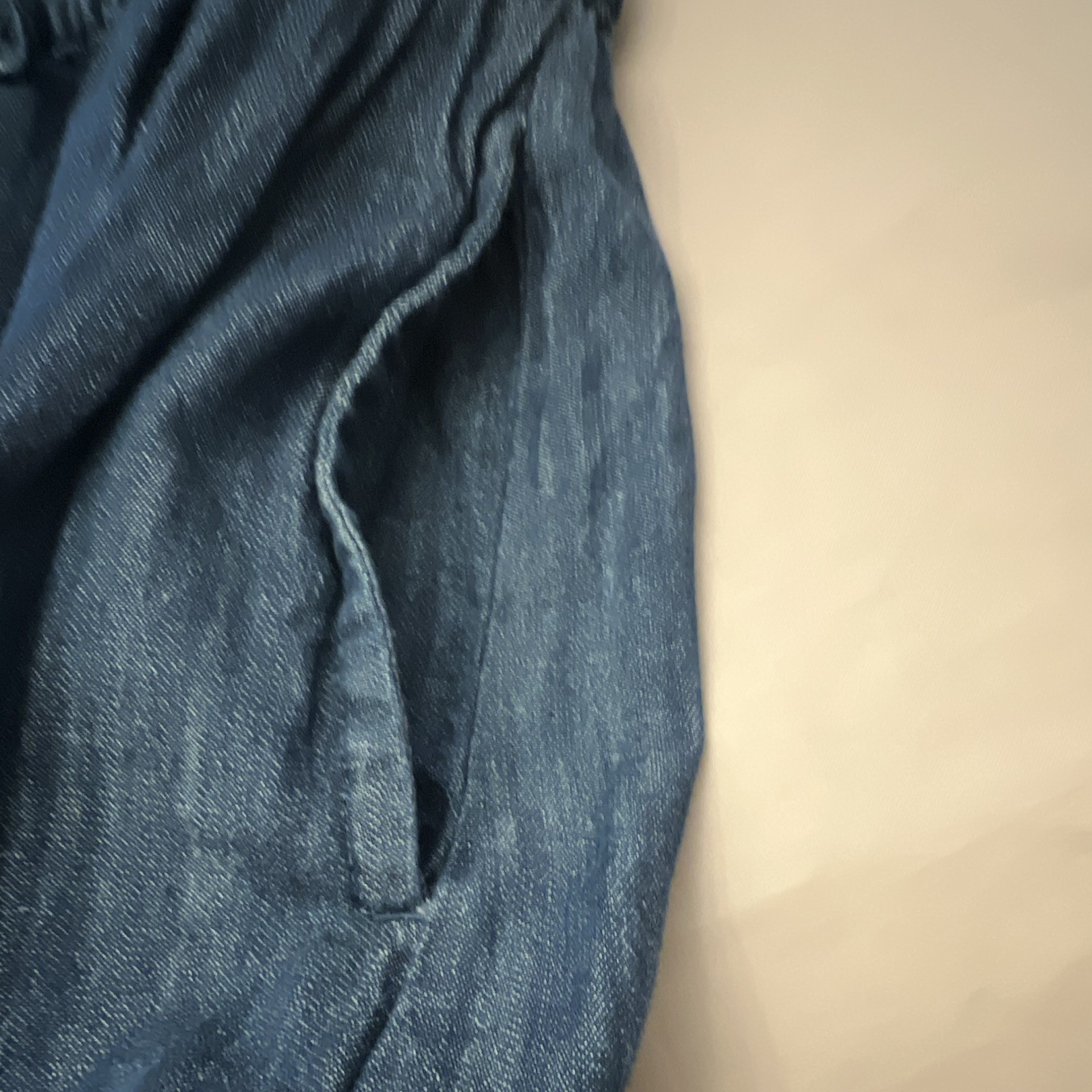 Free Assembly Blue Solid Denim V-Neck Pockets, Long Sleeve Fit & Flare Knee, LRG