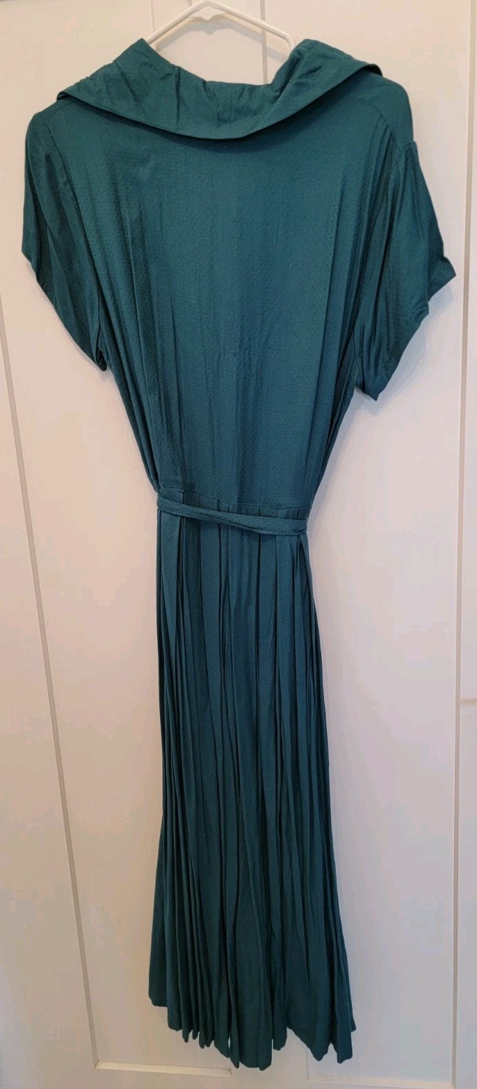 NWT Cornell Romantic Shirtdress L Midi Belted Blue Teal Fabric Covered Buttons