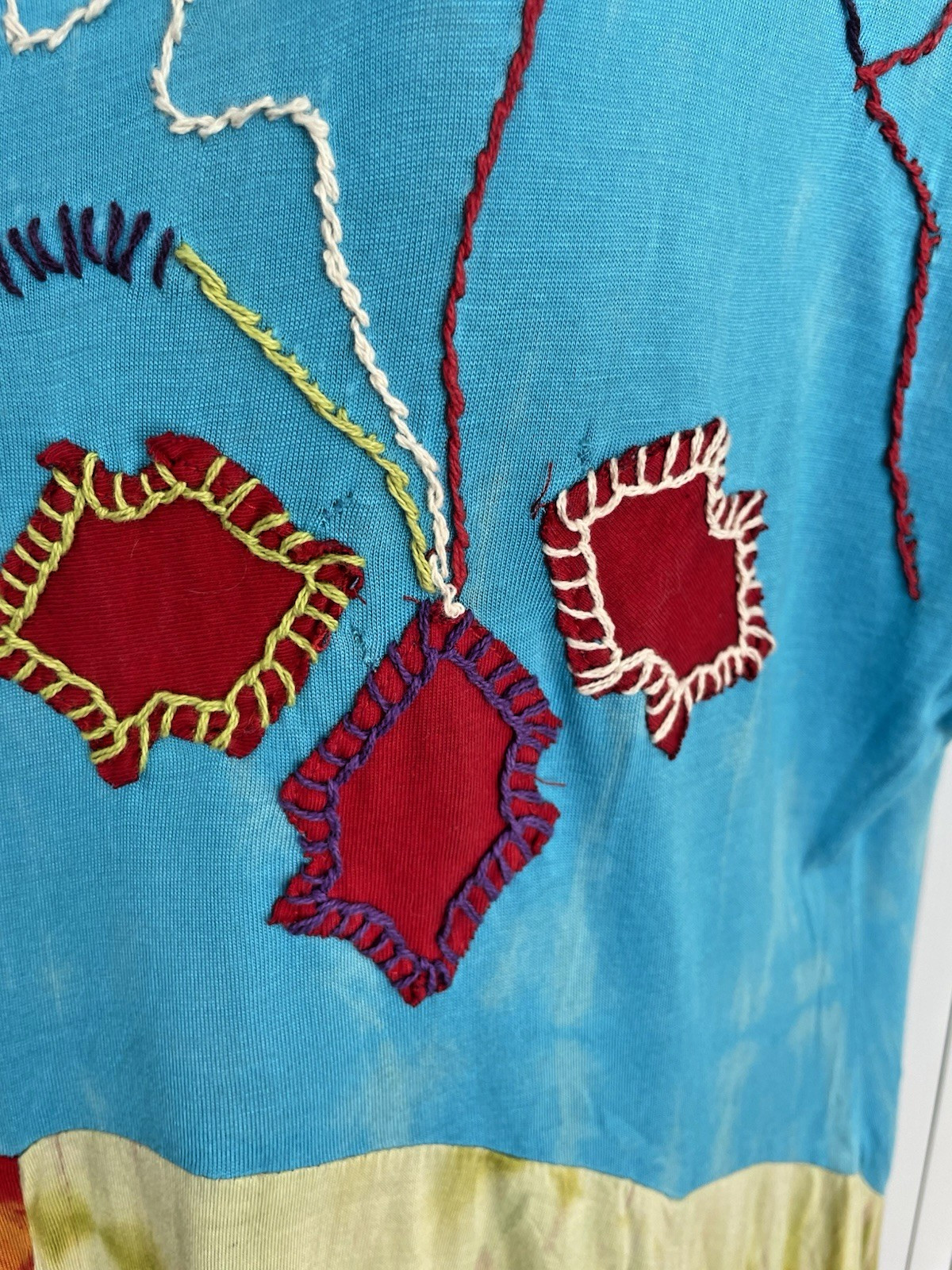 NWT Rising Blue Tie-Dye Boho Patchwork & Embroidery Asymmetrical Dress 2XL