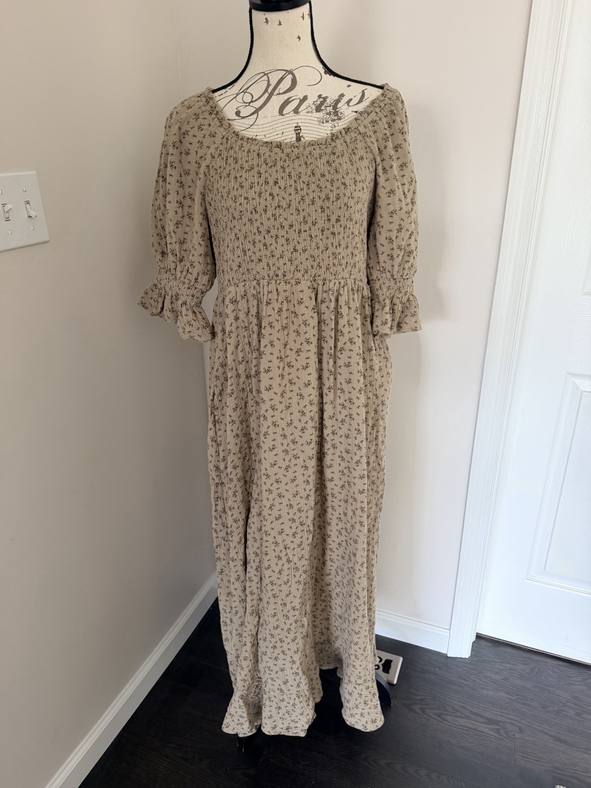 WORTH COLLECTIVE SIENNA COTTON PUFF SLEEVE BUMP FRIENDLY MAXI DRESS XL 14/16