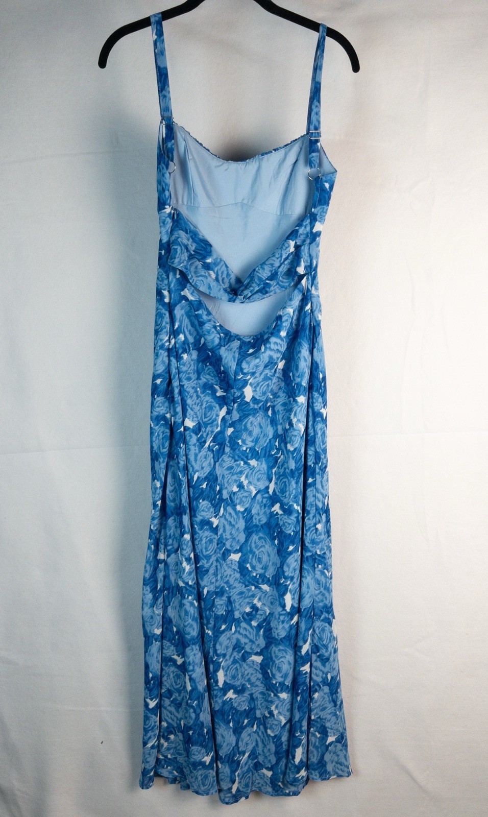 Billy J Blue Floral Maxi Dress Lined Adjustable Straps Cutout Back Size 12
