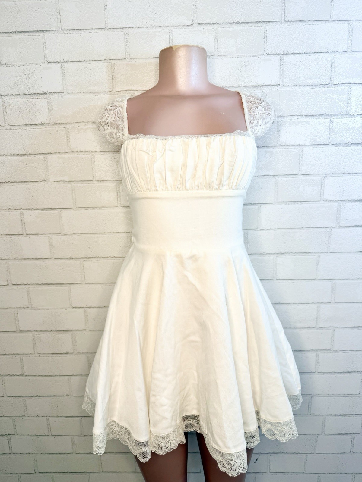 HOUSE OF CB Kaia A-Line Corset Lace Mini Dress White Ivory Coquette Milkmaid Sm