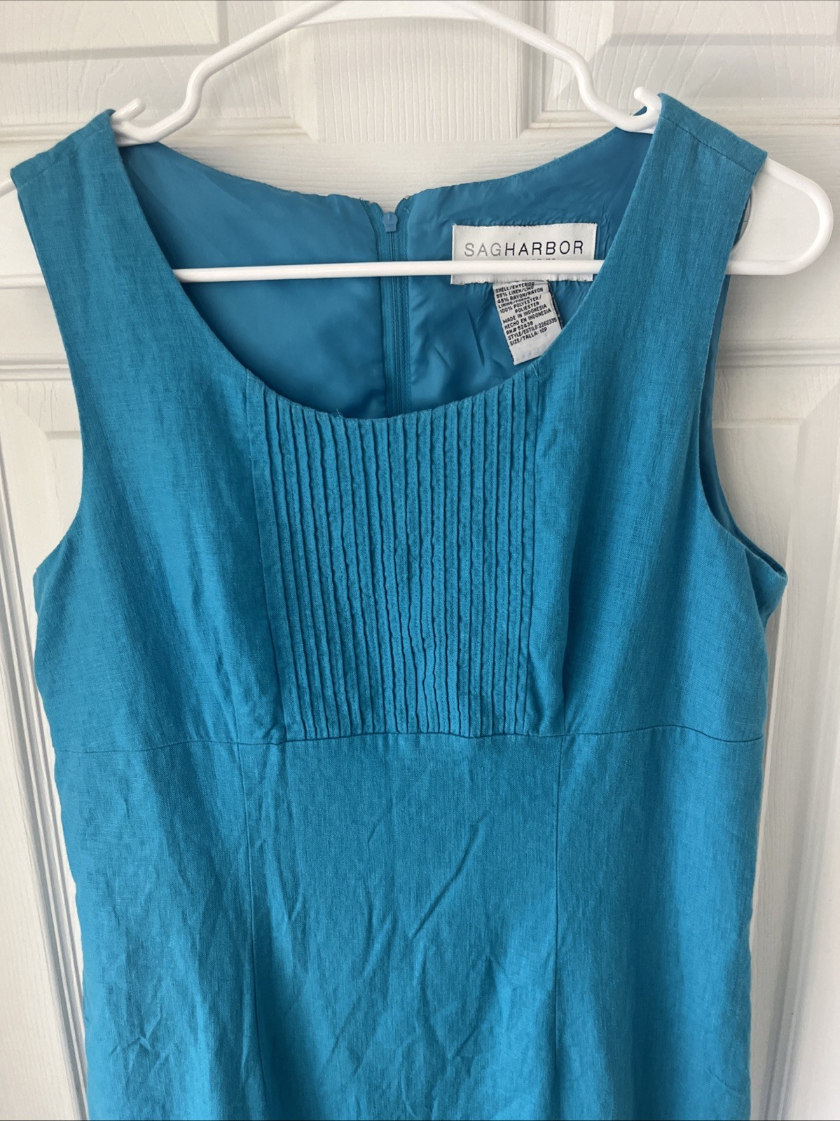 Sag Harbor Tank Midi Dress Sz 10p Blue Linen Tropical Vacation Resort Beach VTG