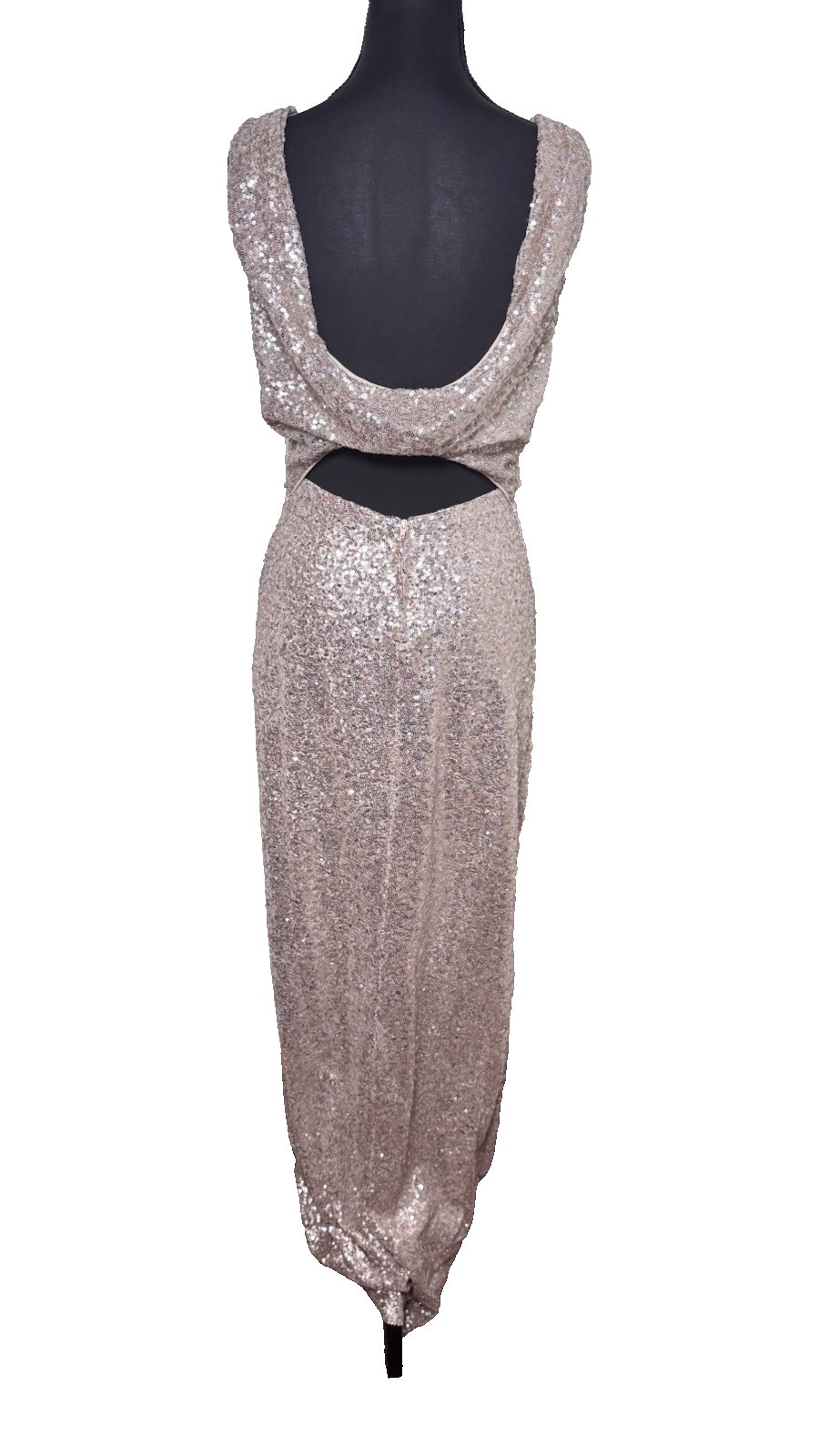 Crystal Doll Jr Size 7 Rose Gold Silver Sequin Maxi Gown Open Back Party Dress