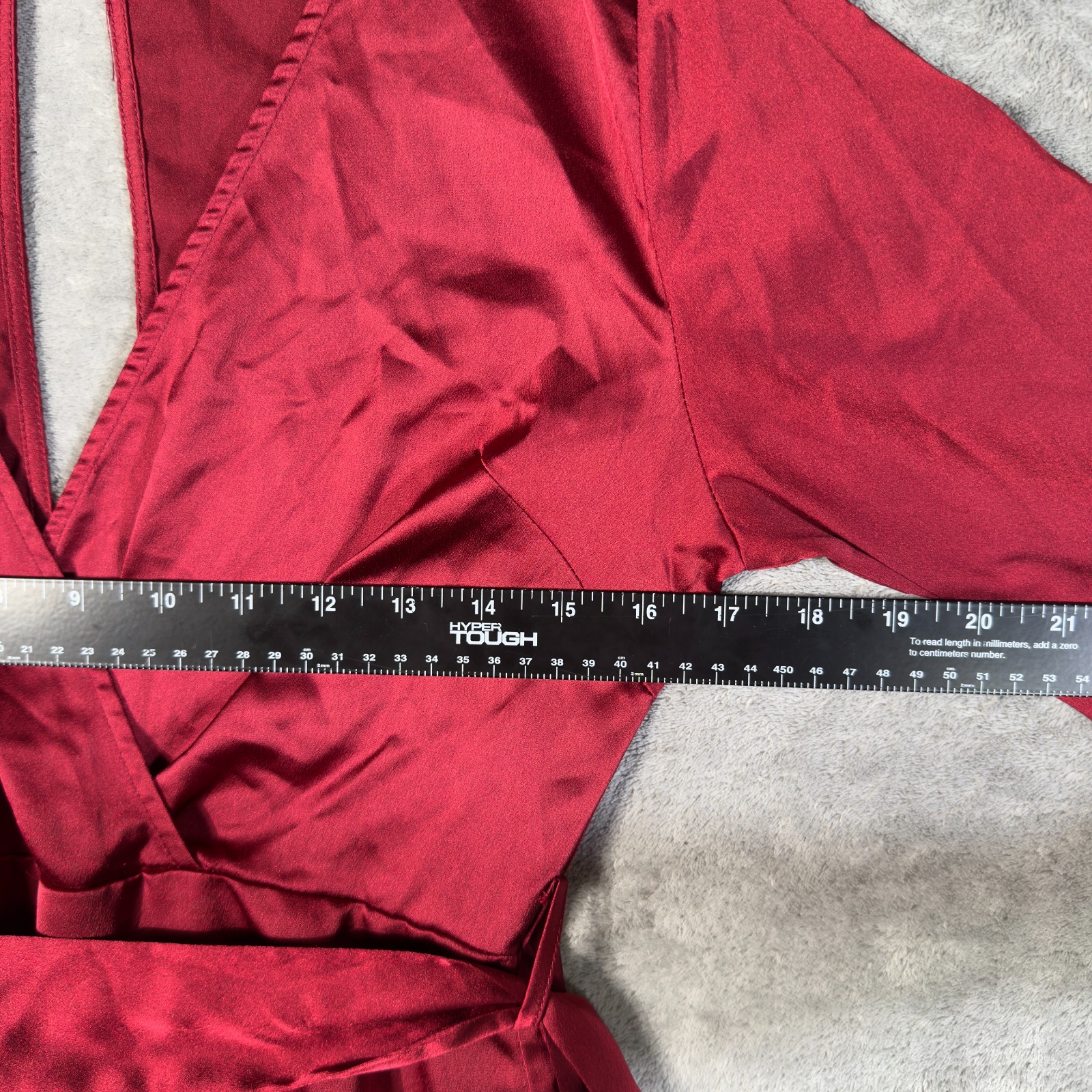 SHEIN Burgundy Wrap Style Mini Dress M Bell Sleeve Ruffle Hem Tie Waist