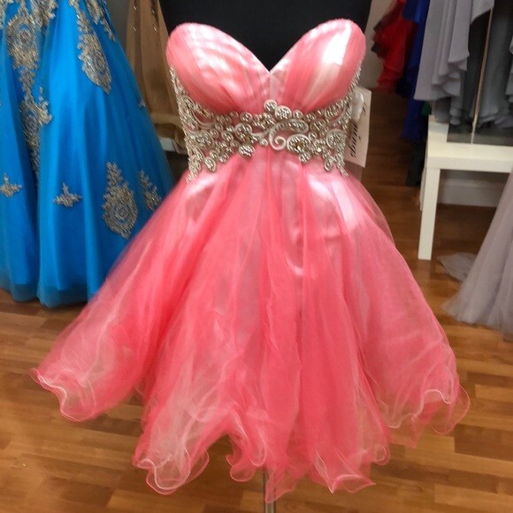 Evenings by Allure Size 2 Bridal Pageant Prom Beaded Pink Corseted $400