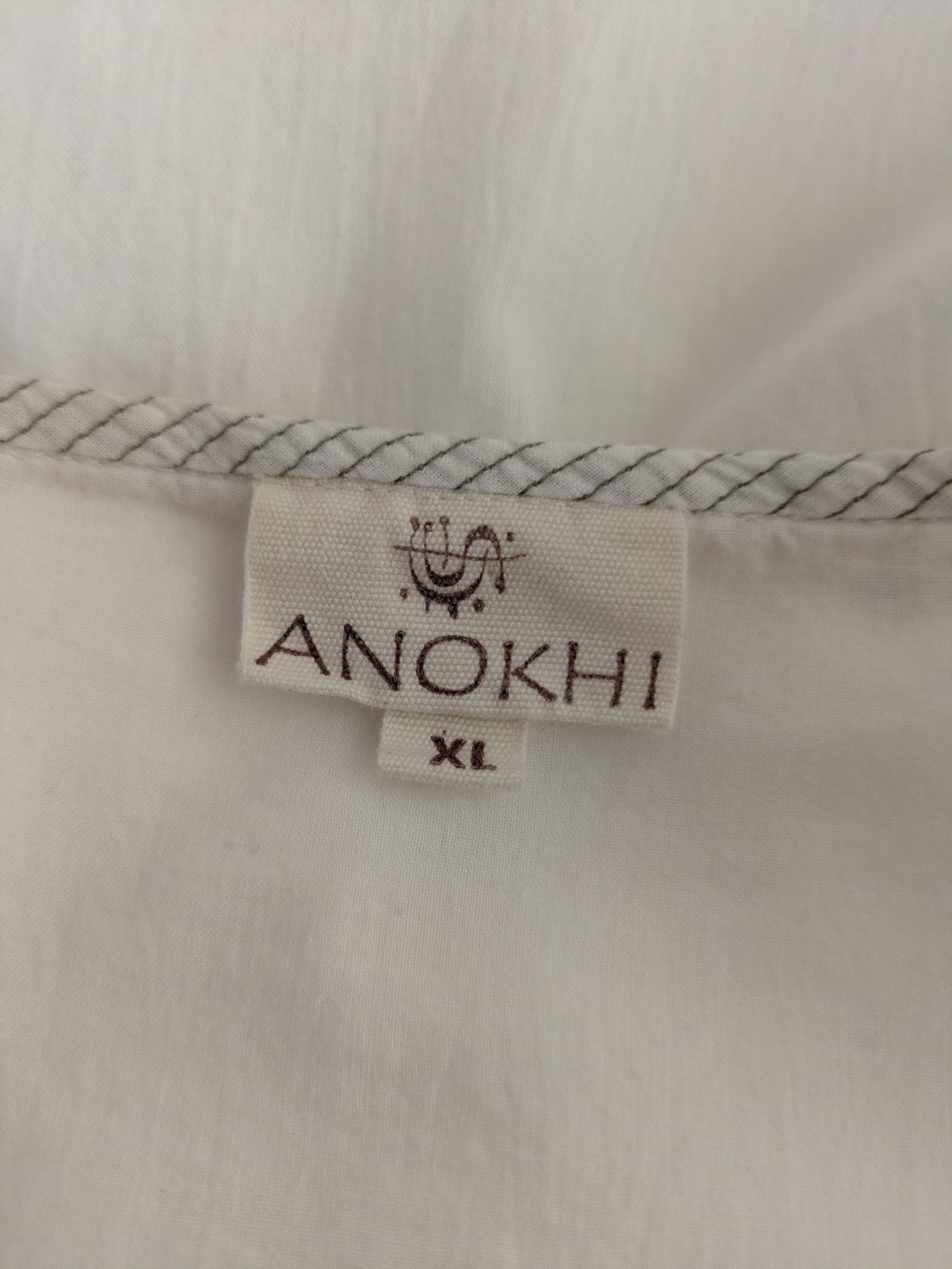 Anokhi size XL white organic cotton kaftan dress pink stitching detail