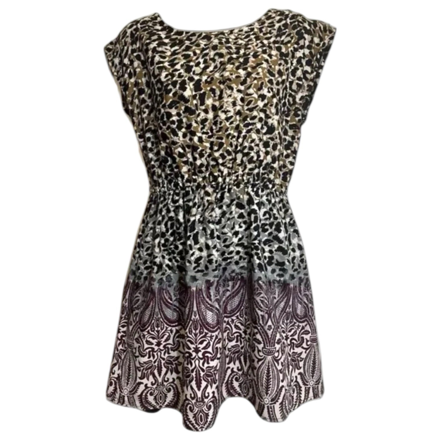 Animal Print Midi Tank Dress A Line Elastic Waist Women M Purple Leopard Boho