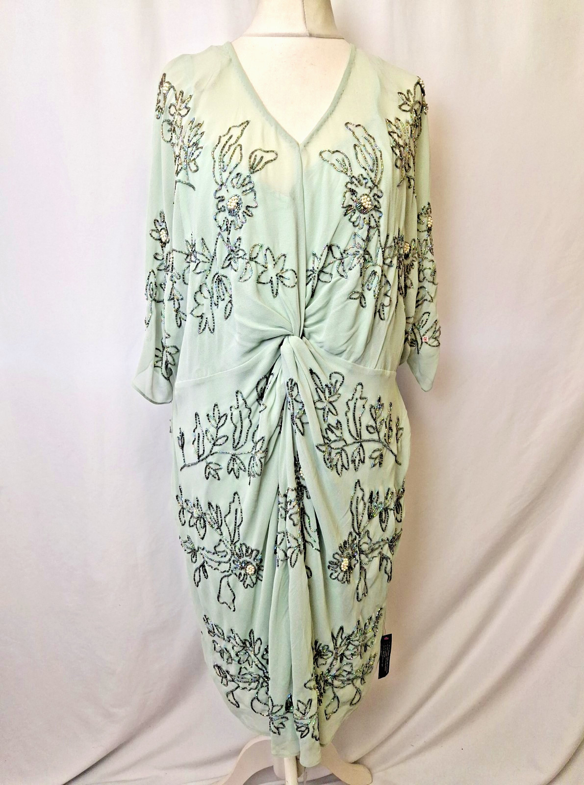 Jenny Packham No.1 Twist Embellished Midi Dress Green Occasion UK22 NWT C6362
