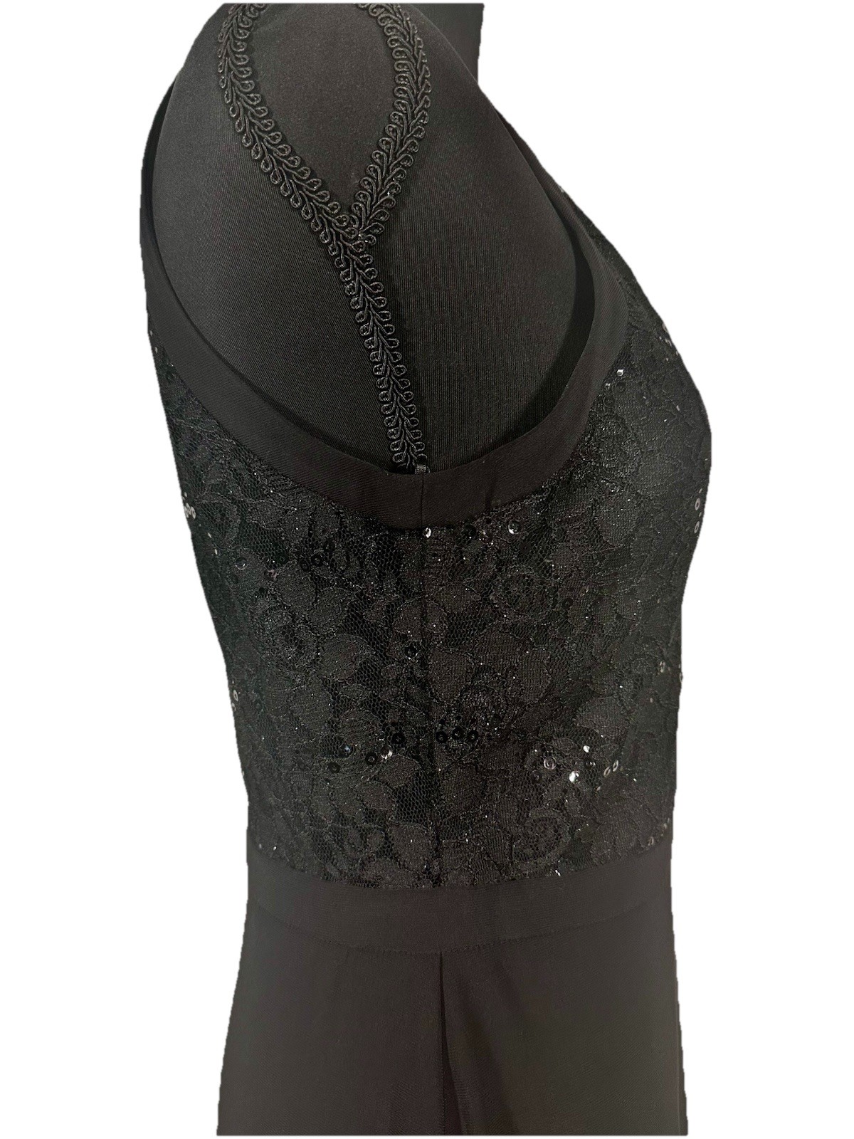 Nightway Black Lace Sequin Halter Mini Cocktail Classic Sexy Dress Sz 8