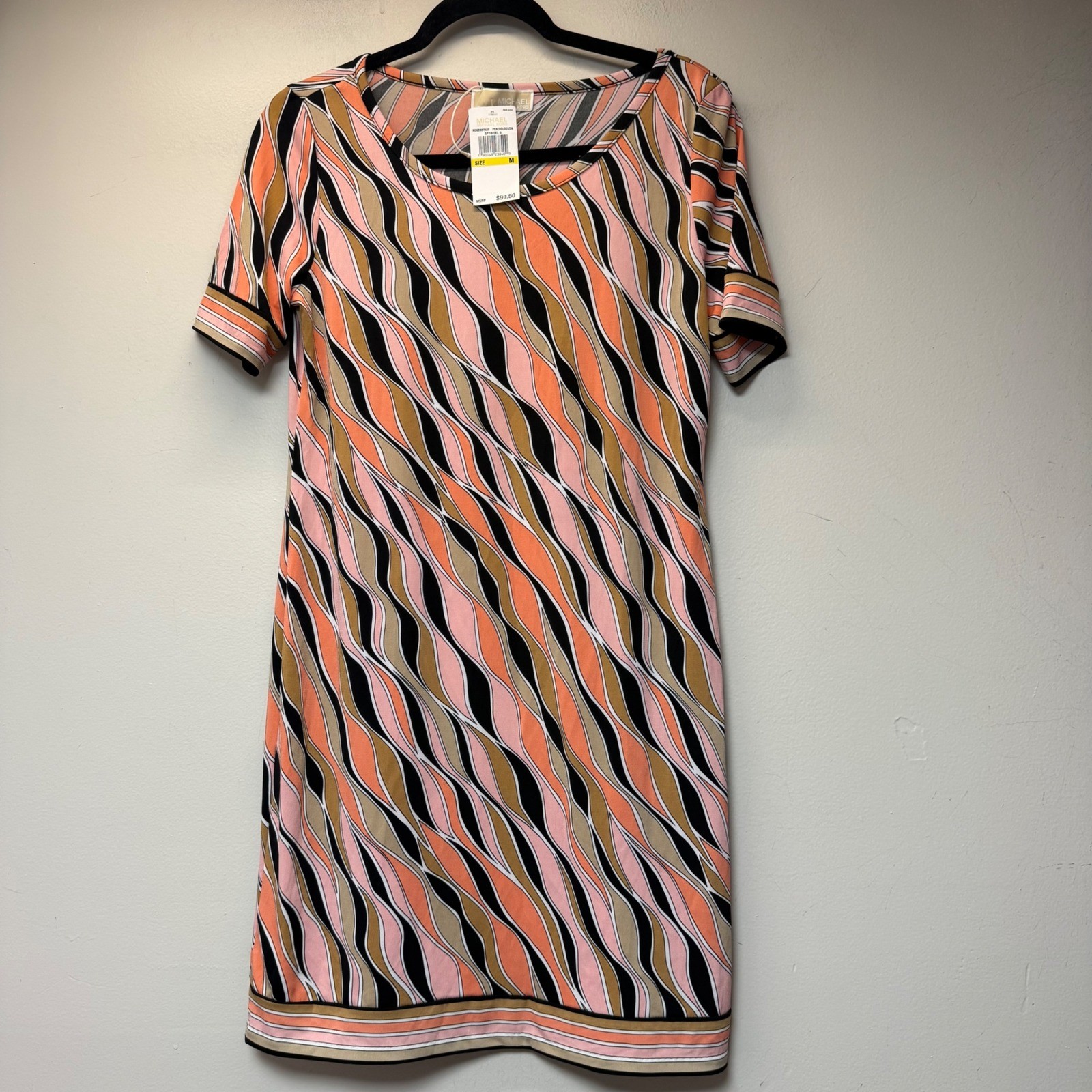 Michael Kors Shift Dress Womens Medium Peach Multicolor NEW Wavy Geometric MS68W