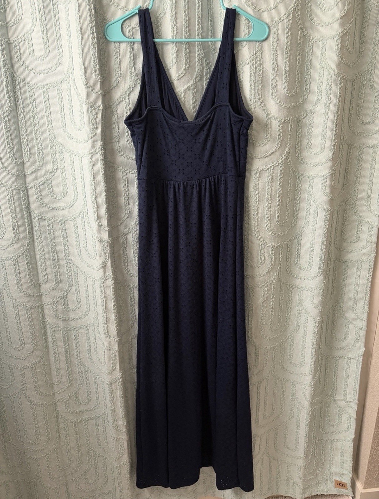Loveappella Maxi Dress Long V-Neck Sleeveless Solid Blue Regular Womens L